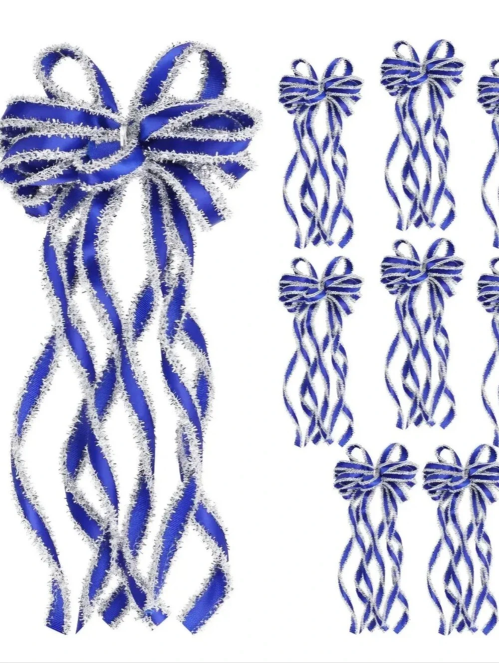 Blue and Silver Ribbon Bow Set. 8 Pieces. NWT.